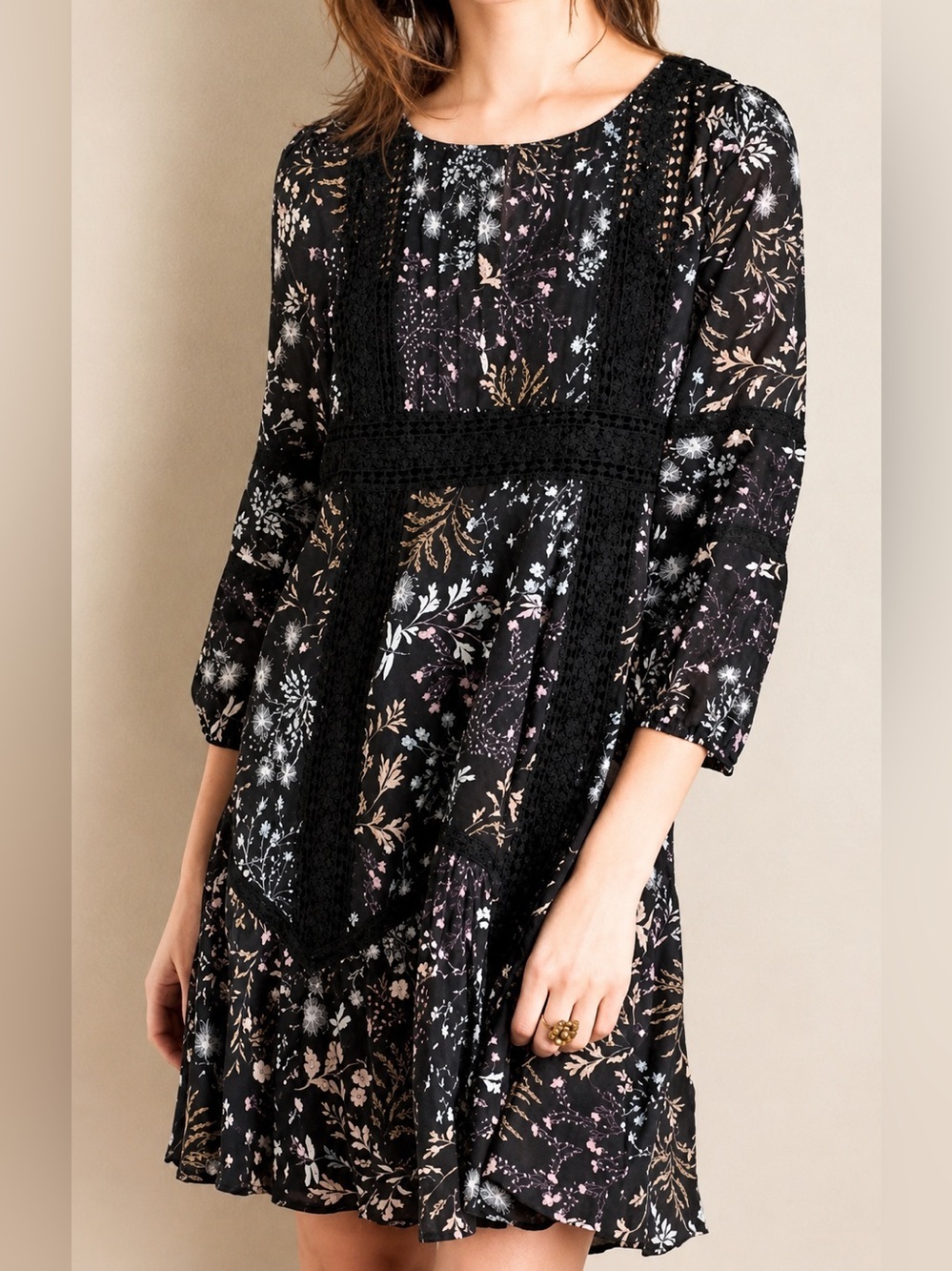 Moulinette Soeurs Kerstin black floral dress, size 6